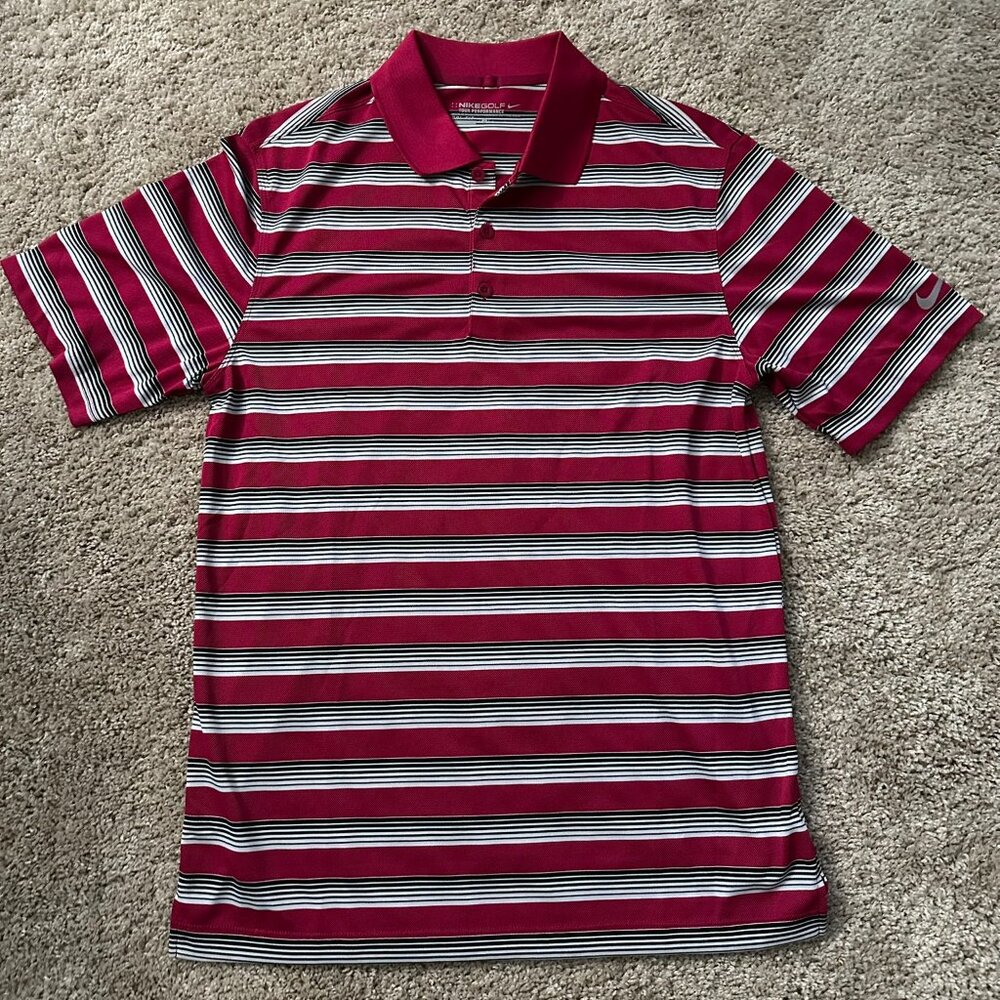 Nike Dri-Fit Golf Polo (Pink w/ Black & White Stripes)